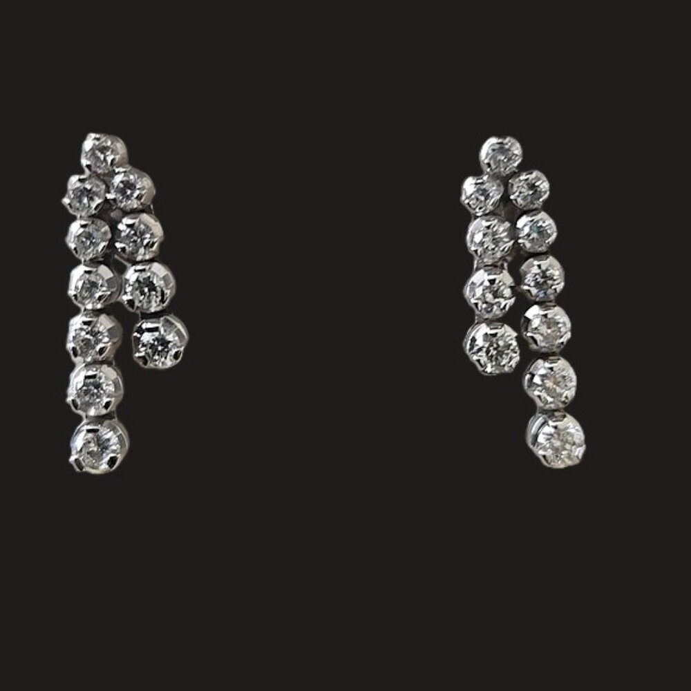 STUNNING NATURAL DIAMOND DOUBLE ROW DROP EARRINGS SET IN  14K WHITE GOLD BRIDAL